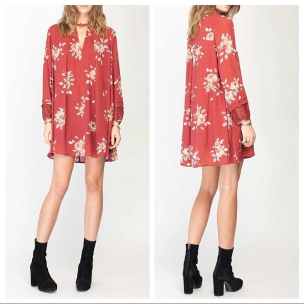 Gentle Fawn Utopia Dress Small Rust Boho Floral 100% Rayon
